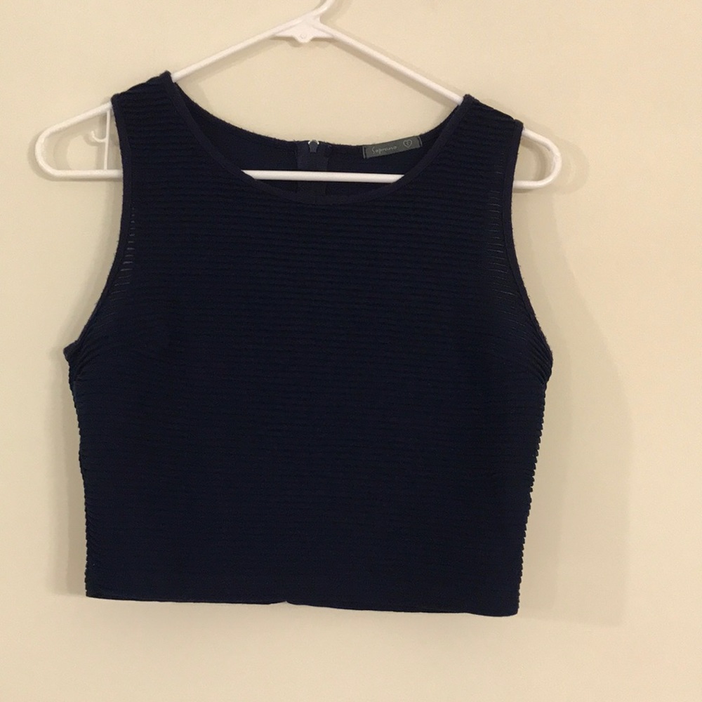 Blue Ribbed Crop Top - Picture 2 of 2